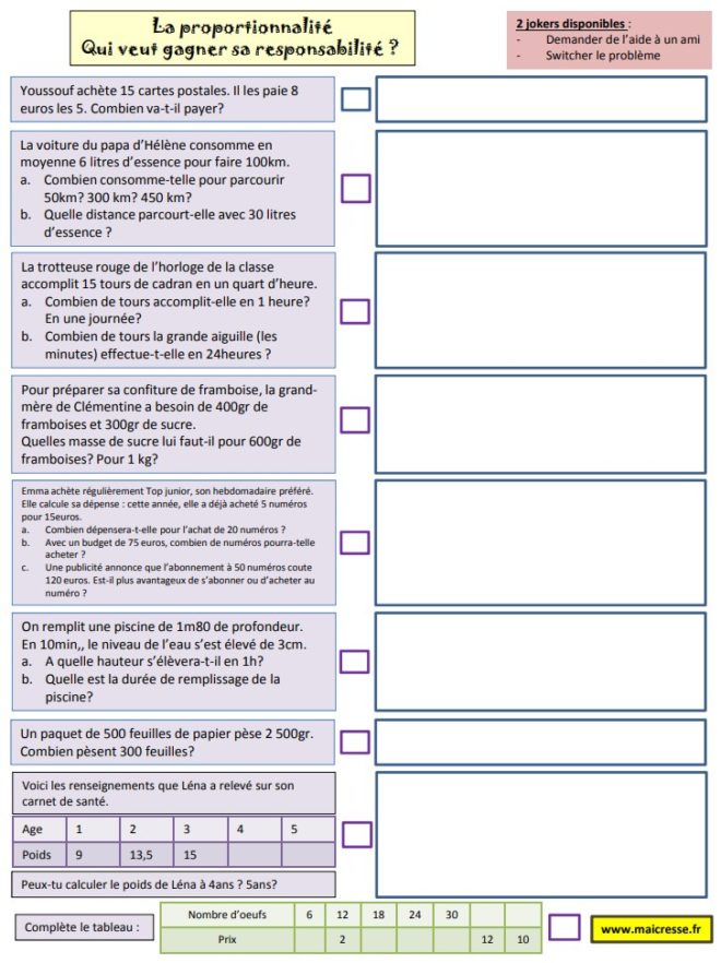 défi sur la proportionnalité école