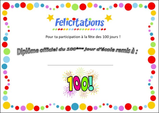 diplome officiel du 100ème jour d'école