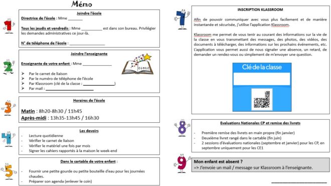 mémo pour les familles